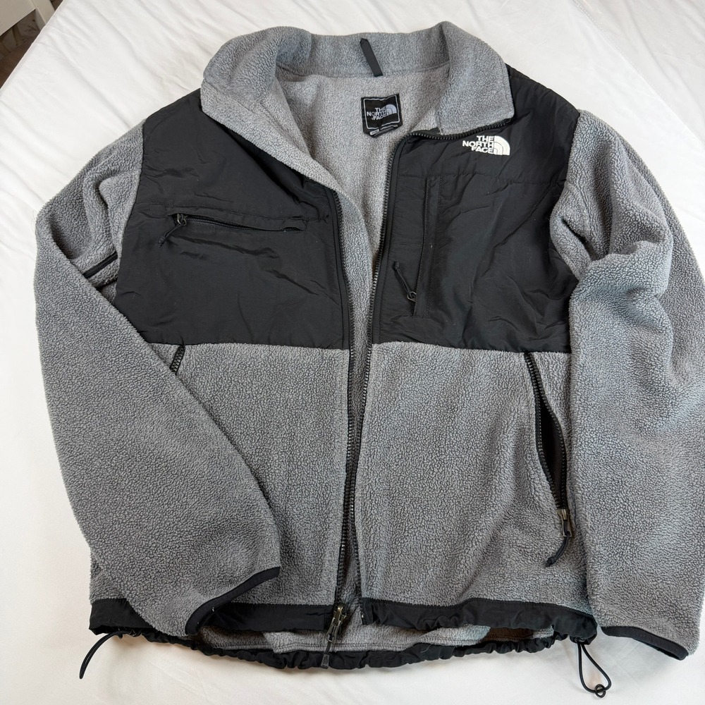 The North Face Denali Polartec Fleece Jacket Mens Medium Grey Black Full Zip